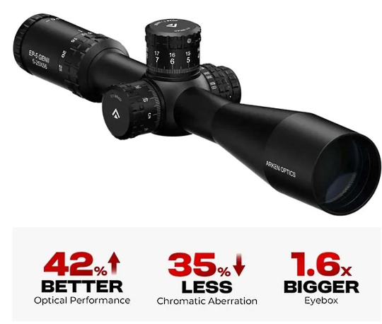 Arken EP-5 Gen II 5-25x56 FFP Illuminated TOR Reticle With Zero Stop 34mm Mil