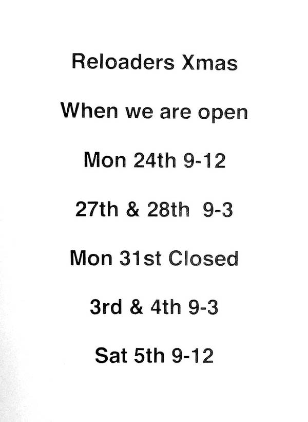 Xmas Opening Hours